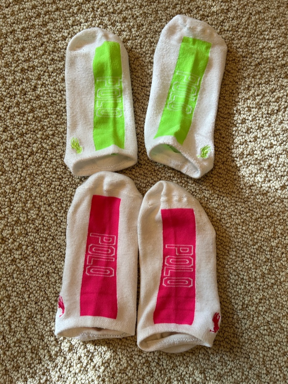 Polo Low-Cut No-Show Socks - Pack of 2 (White with Pink & White with Neon Green)